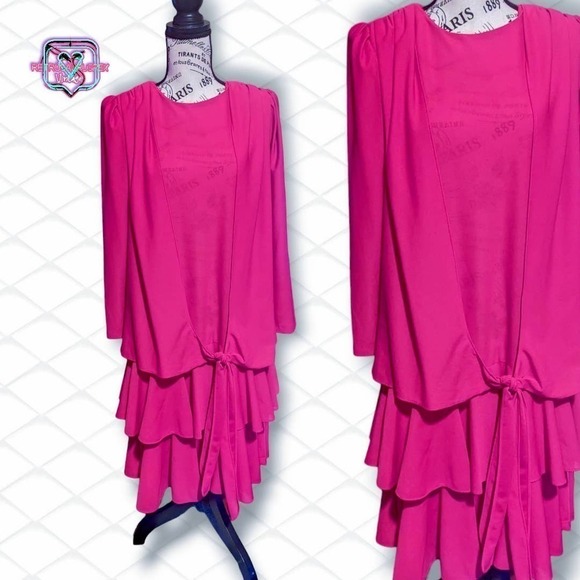 Vintage Dresses & Skirts - VINTAGE 80s Barbie Hot Pink Chiffon Ruffle Party Dress , Size 8